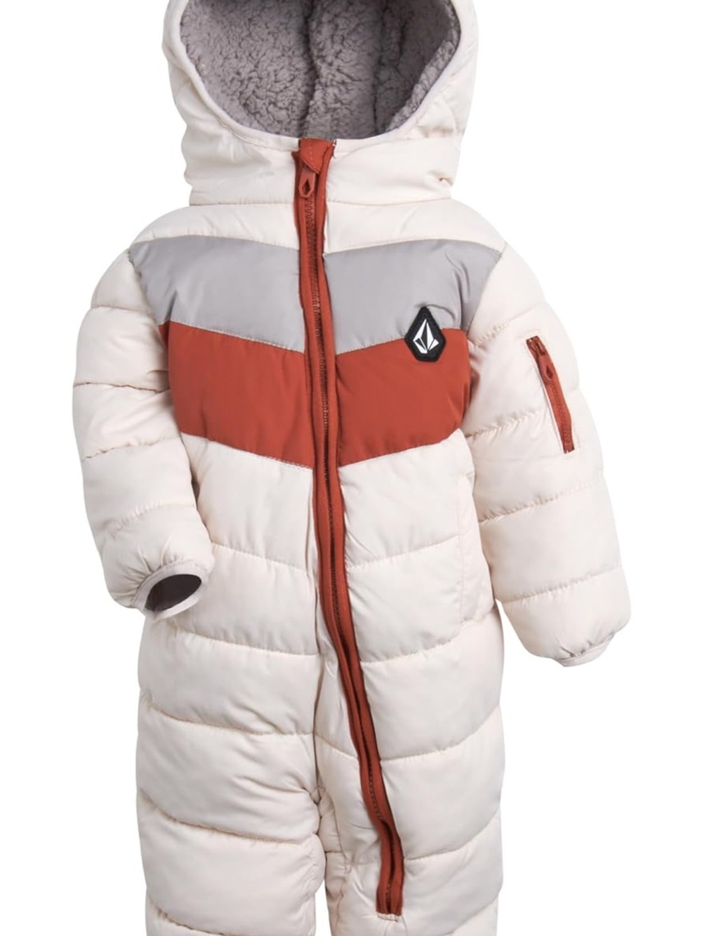 Volcom Kids Cream Puffer Snowsuit with Rust Accent and Gray Yoke